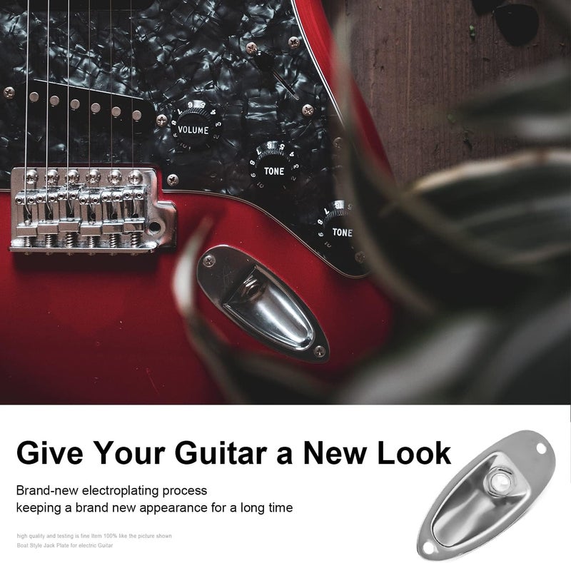 MAXCHEER Guitar Input Jack Socket Plate Output Loaded Boat Style 1/4 Inch with Screws for Fender Stratocaster Strat St Mono Electric Guitar for Electric Guitar Replacement Parts (Chrome) - Image 3